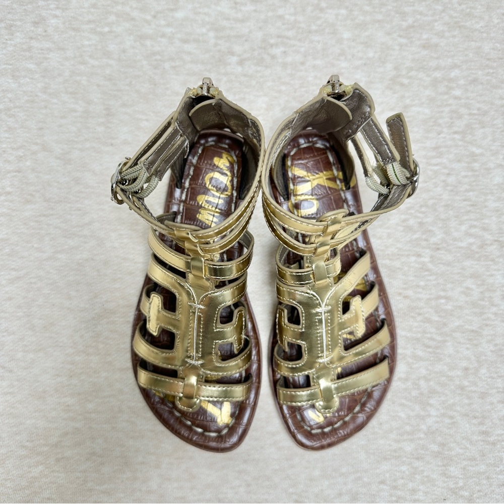 Sam Edelman Girls Ginnie Gladiator Gold Leather Flat Sandals Size 12 - Picture 6 of 12